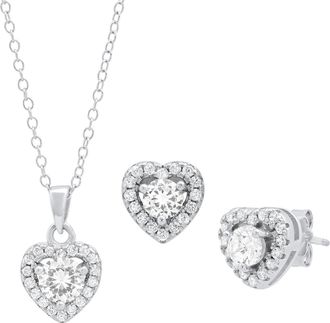 MAX + STONE 925 Sterling Silver Cubic Zirconia Heart 4mm Earrings and 5mm Pendant Set