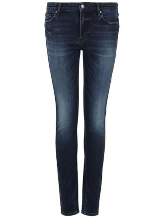 A|X Armani Exchange logo-appliqué whiskering-effect skinny-cut jeans - women - Elastane/Cotton - 26 - Blue
