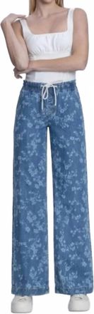 Flying Monkey Vintage Floral High Rise Drawstring Pull On Wide Leg Jeans In Denim