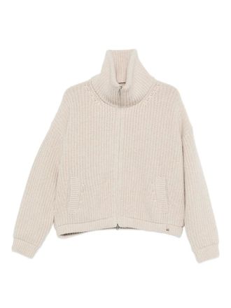 Herno high-neck zip-up cardigan - women - Virgin Wool/Cotton/Polyamide/Polyester - 38 - Neutrals