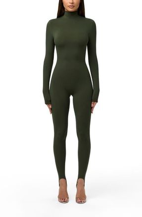 Naked Wardrobe Long Sleeve Stirrup Jumpsuit in Noir Green at Nordstrom, Size X-Small