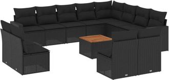 vidaXL Set De Sof&aacute;s De Jard&iacute;n Y Cojines 13 Pzas Rat&aacute;n Sint&eacute;tico Negro Vidaxl