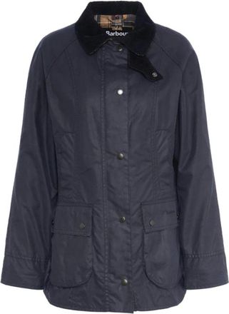Barbour Blauwe gewaxte jas met corduroy kraag - Dames - Zomerjassen - Blauw - L - Katoen - Jassen