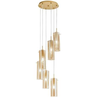 Luce-Ambiente-Design Luce Ambiente E Design - Sospensione magic in metallo oro con sei diffusori vetro ambrato