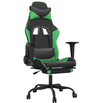 vidaXL Silla Gaming De Masaje Y Reposapi&eacute;s Cuero Sint&eacute;tico Negro Verde Vidaxl