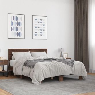vidaXL Vidaxl - Estructura Cama Madera Ingenier&iacute;a Metal Marr&oacute;n Roble 120x200 Cm