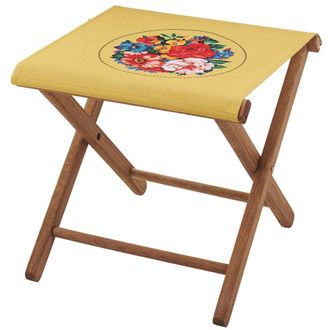 Vent de Boh&egrave;me Taburete plegable de eucalipto y tela outdoor floral amarilla