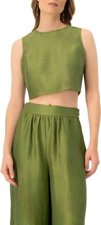 Ivonne Sleeveless Cropped Linen Top in Green at Nordstrom, Size 14