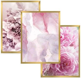 OEM P&oacute;sters De Pared Con Marco Dorado, Conjunto De Flores Glamurosas, 30 X 40