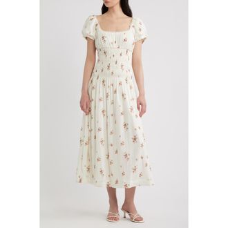 Reformation Riva Shirred Midi Dress in Maven at Nordstrom, Size X-Small