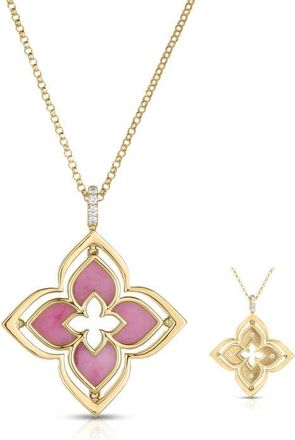 Roberto Coin Venetian Princess Pirouette Diamond Pavé Flower Pendant Necklace in Pink at Nordstrom, Size 17