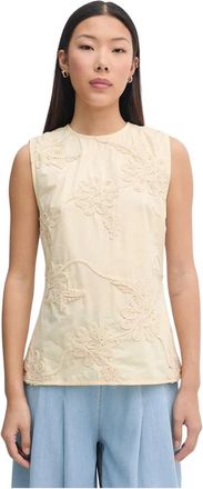 Rotate Bloemen mouwloze top - Dames - Tops zonder mouwen - Beige - S - Katoen - Tops