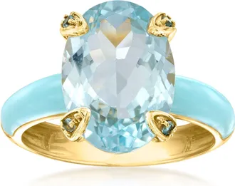 Ross-Simons Sky Blue Topaz Ring With Swiss Blue Topaz and Pastel Blue Enamel in 18kt Gold Over Sterling