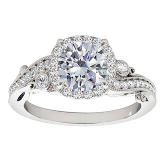 Mauli Jewels 1.00 Ct Natural Diamond Halo Engagement Ring In 14K Solid White Gold