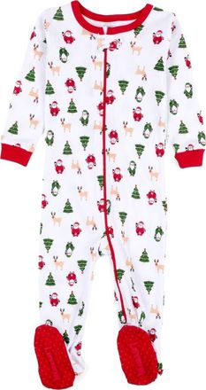 Leveret Footed Printed Cotton Pajamas, Animal, Holiday & Fun Prints in Christmas Icons at Nordstrom, Size 18-24M