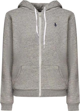 Polo Ralph Lauren Grijze Sweater met Capuchon en Logo - Dames - Vesten met rits - Grijs - XL - Katoen - Hoodies & sweatvesten