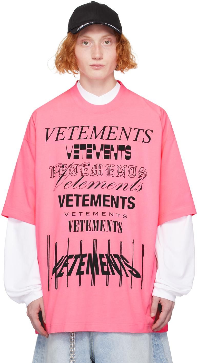 【関税込み】VETEMENTS ピンク Paris ラインストーン Tシャツ 関税込み】VETEMENTS ピンク Paris ラインストーン Tシャツ