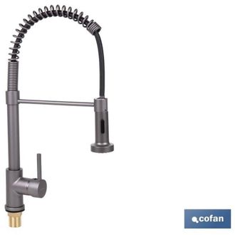 cofan Cofan - Grifo De Cocina Monomando Con Rociador Gris Antracita, Grifo De Cocina Monomando Con Rociador Perfecto Para Combinar Elegancia, Eficiencia Y D