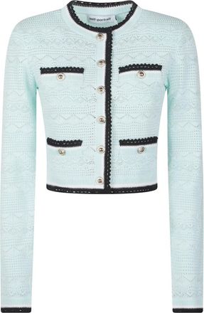 Self Portrait Mint Pointelle Gebreide Cardigan - Dames - Vesten - Groen - M - Katoen - Truien & Vesten
