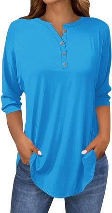 Generic Oversize Holiday Shirts for Women Casual Tops 3/4 Length Sleeve Womens Tops 2025 Spring Neck Casual Print Tunic T Shirts Three Quarter Length Womens T