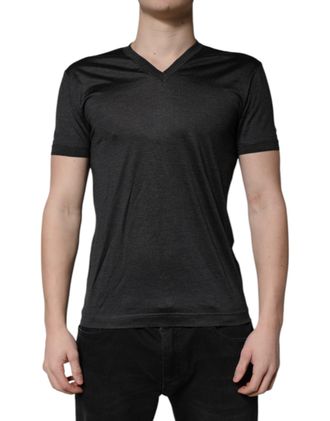 Dolce & Gabbana Silk V-Neck T-Shirt - Gray