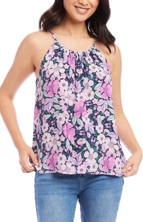 Karen Kane Shay Shirred Floral Tank In Berry, Purple, Navy, Multicolor