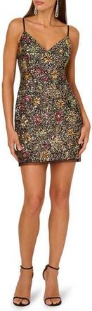 Adrianna Papell Embellished Cocktail Minidress in Black Multi at Nordstrom Rack, Size 14