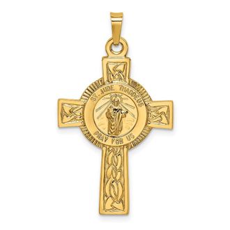 Diamond2Deal 14k Yellow Gold Polished Cross with St. Jude Thaddeus Medal Pendant