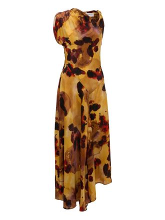 Victoria Beckham Gedrapeerde asymmetrische jurk met bloemenprint - Geel