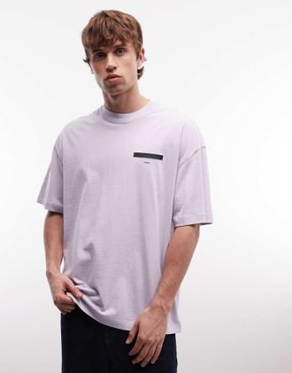 AllSaints Redact - T-shirt oversize lilla con logo ricamato e stampa sul retro-Viola