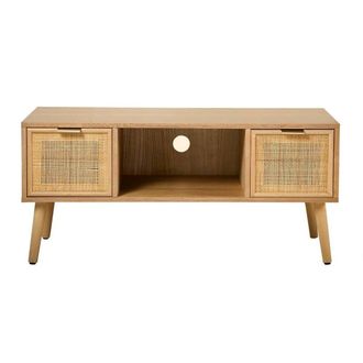 Calicosy TV Stand With 2 Drawers & Rattan Fronts, 100 Cm Wide - MIYA in Light Brown