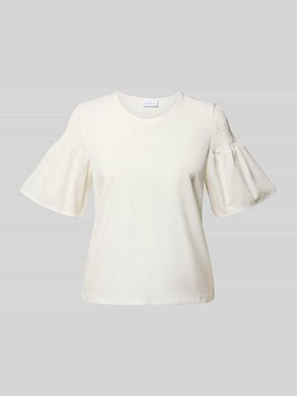 Comma Regular Fit T-Shirt mit Smok-Detail in Offwhite, Gr&ouml;&szlig;e 34