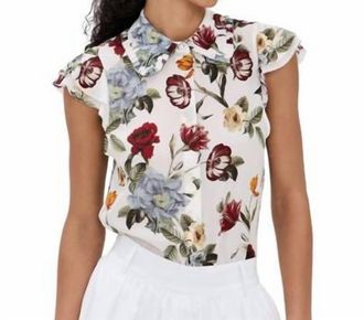 Alice & Olivia Martell Flutter Sleeve Blouse In Ivory