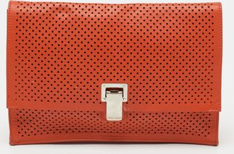Proenza Schouler Orange Perforated Leather Flap Clutch