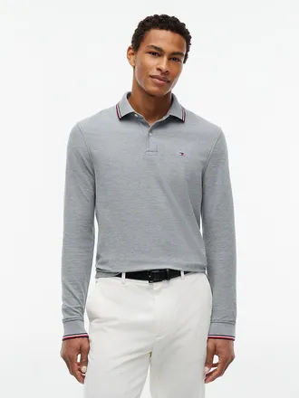 Tommy Hilfiger Mens Long-Sleeve Tommy Wicking Polo - Grey Heather - XXXL