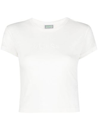 Guess Co logo-print cropped T-shirt - White