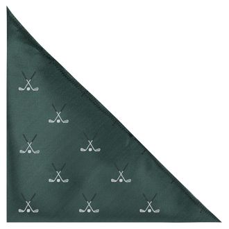 King & Priory Golf Clubs Dark Green Herringbone Embroidered Pocket Square, Handkerchief