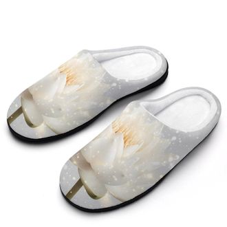 Generic Sparkles Lotuss Flower Mens Slippers Slip On Comfortable Fleece Cotton House Shoes Winter