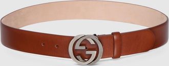 Gucci Wide Belt With Interlocking G Buckle, Size Gucci 100, Brown, Leather