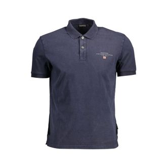 Napapijri Tops, Heren, Blauw, M, Katoen, Blauw Katoenen Polo met Geborduurd Logo