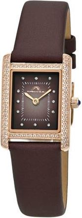 Porsamo Bleu Karolina Diamond & Topaz Leather Strap Watch, 21.5mm x 30mm in Brown at Nordstrom Rack