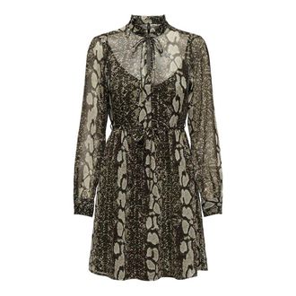 Only Bedrukte jurk, te strikken aan de hals