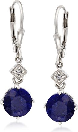 Ross-Simons Sapphire Drop Earrings With Diamond Accents in Sterling Silver