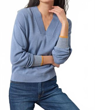 Lilla P V-Neck Pullover Top In Blue Bell