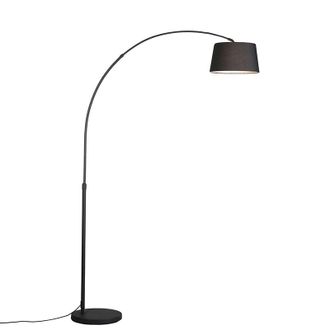 QAZQA Moderno L&aacute;mpara De Arco Moderna Negra Con Pantalla De Tela Negra - Arc Basic Textil /acero Redonda Adecuado Para Led Max. 1 X 20 Watt - Qazqa