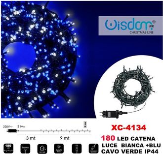 Trade Shop Trade Shop - Catena Luminosa 180 Luci Led Lucciole Luce Bianca + Blu Cavo Verde Ip44 Xc-4134