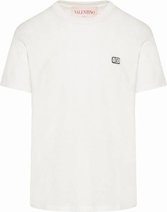 Valentino Mens Valentino Small VLOGO Patch Embroidered T-Shirt in White - Size: 40