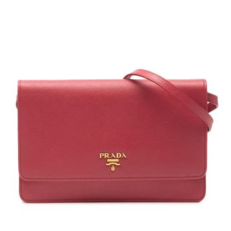 Prada Tweedelig Saffiano Portemonnee Aan Strap