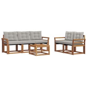 vidaXL Set Di Divani Da Esterno 6 Pz Grigio Naturale E Chiaro Vidaxl
