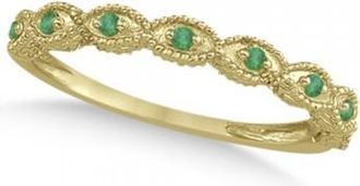 Allurez Antique Marquise Shape Emerald Wedding Ring 14k Yellow Gold (0.18ct)